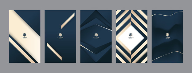 Set of vertical banner template. For Social, Sale, Marketing, Online, Voucher, Spa Package. Luxury logo line with gold and golden texture. Vector illustration. 