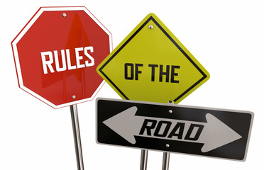 Rules of the Road Stop Yield Two Way Street Signs Laws Regulations 3d Illustration