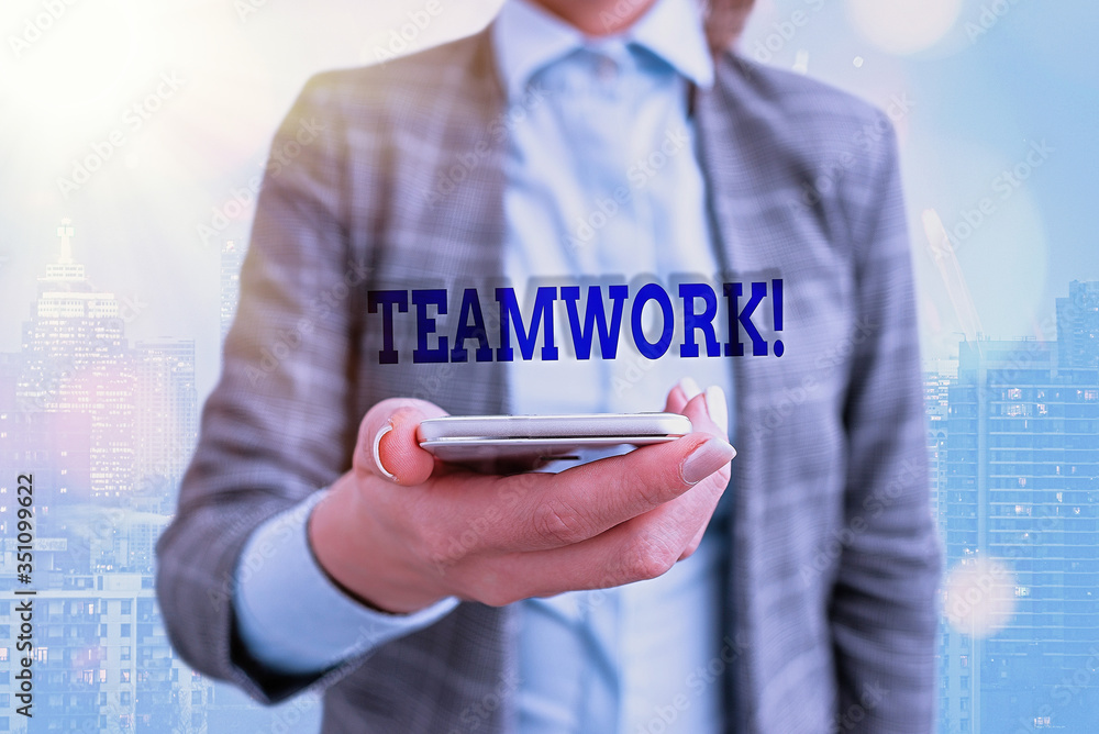 Poster conceptual hand writing showing teamwork. concept meaning combined action of group especially when e