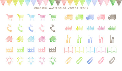 colorful watercolor icon set (vector)