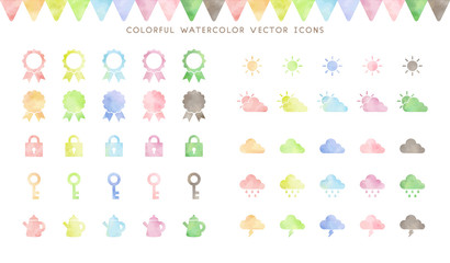 colorful watercolor icon set (vector)