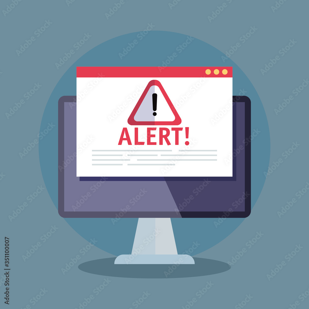 Poster computer with warning notification icon vector illustration design