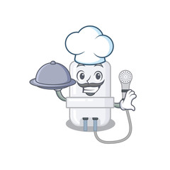mascot design of electric water heater chef serving food on tray