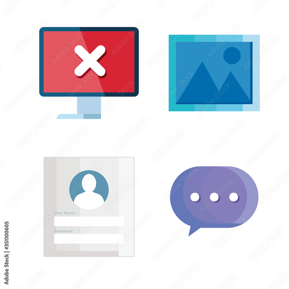 Poster set of icons insecurity and technology error vector illustration design