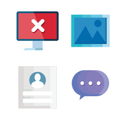 set of icons insecurity and technology error vector illustration design