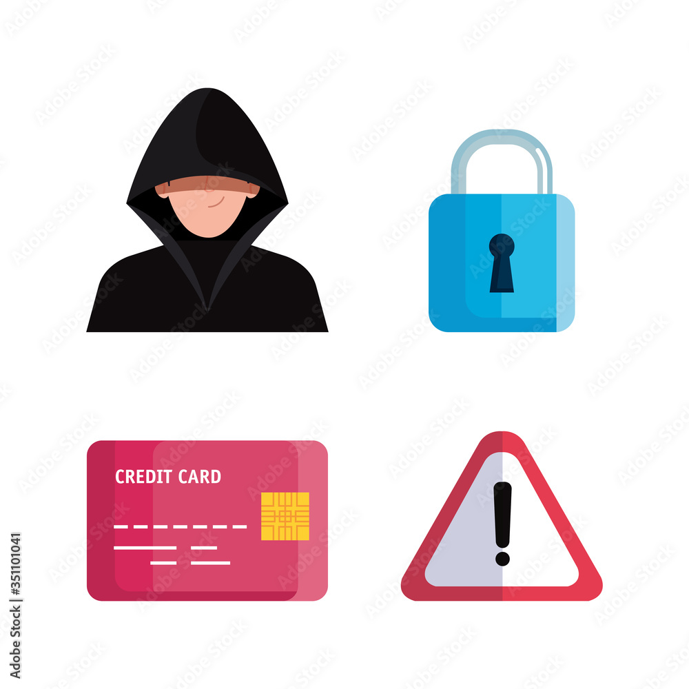 Poster bundle of hacker icons set vector illustration design