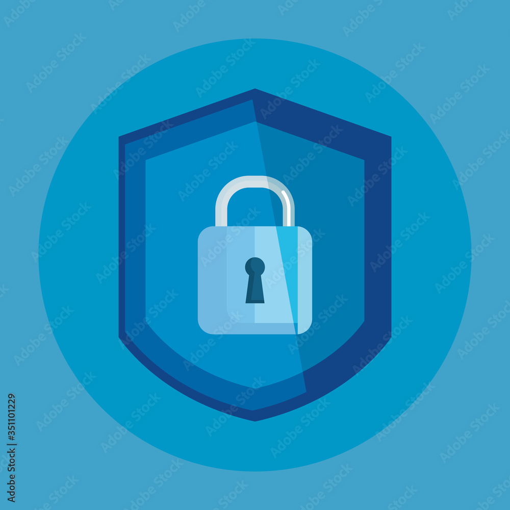 Poster padlock secure in shield icon vector illustration design