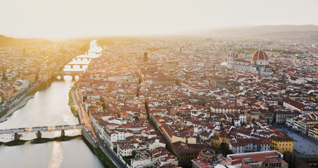 Piazzale Michelangelo view Florence Italy. Beautiful panoramic aerial shot of the city Florence,...