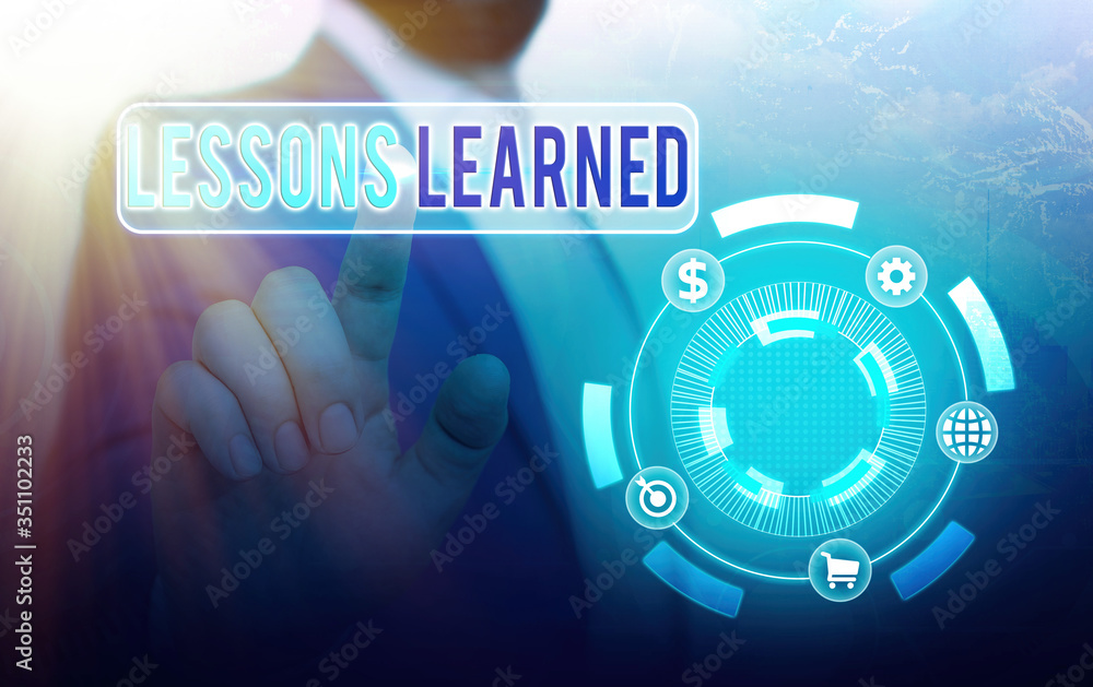 Poster handwriting text lessons learned. conceptual photo experiences distilled project that should activel
