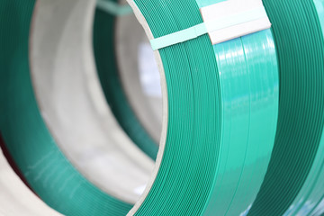 Green PP band for packaging and fastening of carton box