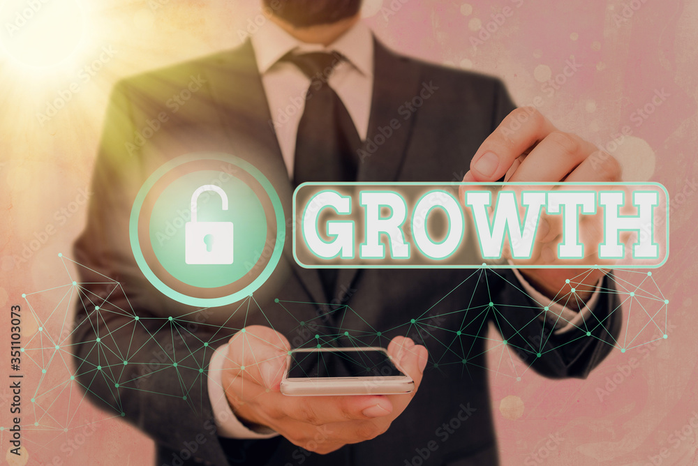Poster text sign showing growth. business photo showcasing process of increasing in size or juice getting o