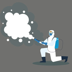 person with protective suit or spraying viruses of covid 19, desinfection virus concept