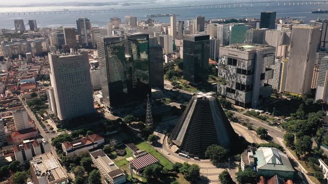 Aerial View Of Central Business District And City Skyline In Rio de Janeiro, Brazil