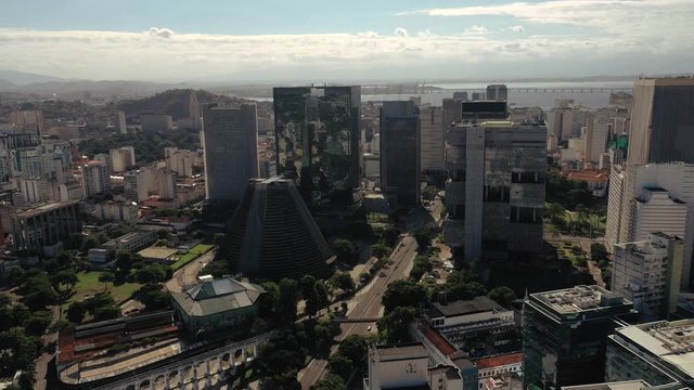 Aerial View Of Downtown Office Buildings And City Skyline, Rio de Janeiro, Brazil