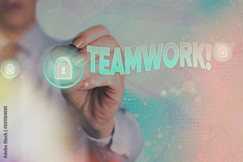 Poster conceptual hand writing showing teamwork. concept meaning combined action of group especially when e