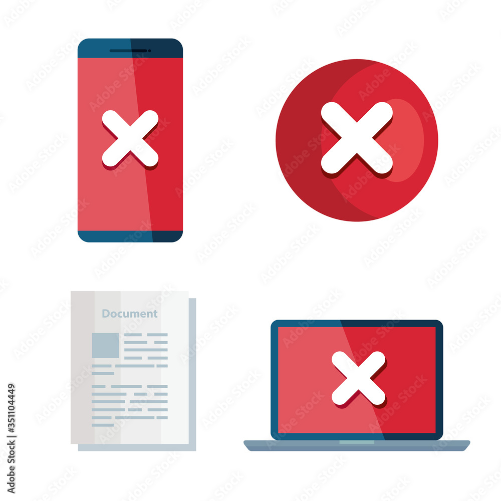 Poster set of icons insecurity and technology error vector illustration design