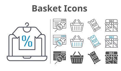 basket icons icon set included online shop, shop, shopping-basket, shopping basket, trolley icons