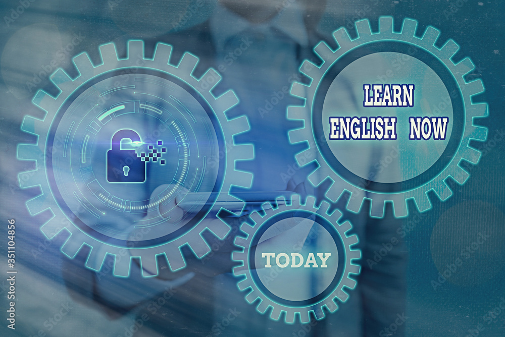 Poster text sign showing learn english now. business photo showcasing gain or acquire knowledge and skill o