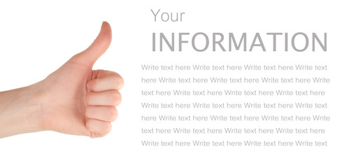 Thumbs up on white background isolation. Business concept, space for text