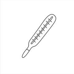 Mercury thermometer icon. Outline doodle. Medical supplies, medications to treat and protect against the virus, covid-19, coronavirus. Isolated on white background. Vector EPS10 illustration