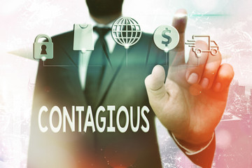 Conceptual hand writing showing Contagious. Concept meaning transmissible by direct or indirect contact with infected an individual