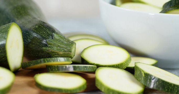Round slices of ripe zucchini will slowly rotate.