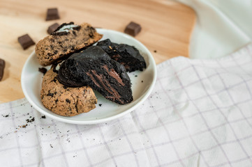 soft dark chocolate brownie cookies on on cutting board