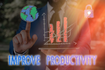 Conceptual hand writing showing Improve Productivity. Concept meaning to increase the machine and...