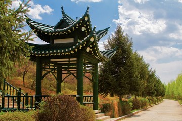 Chinese antique Architecture pavilion in a park in Spring