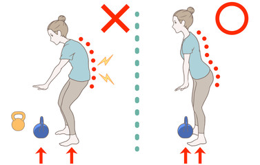 トレーニングの姿勢に注意、ケトルベル