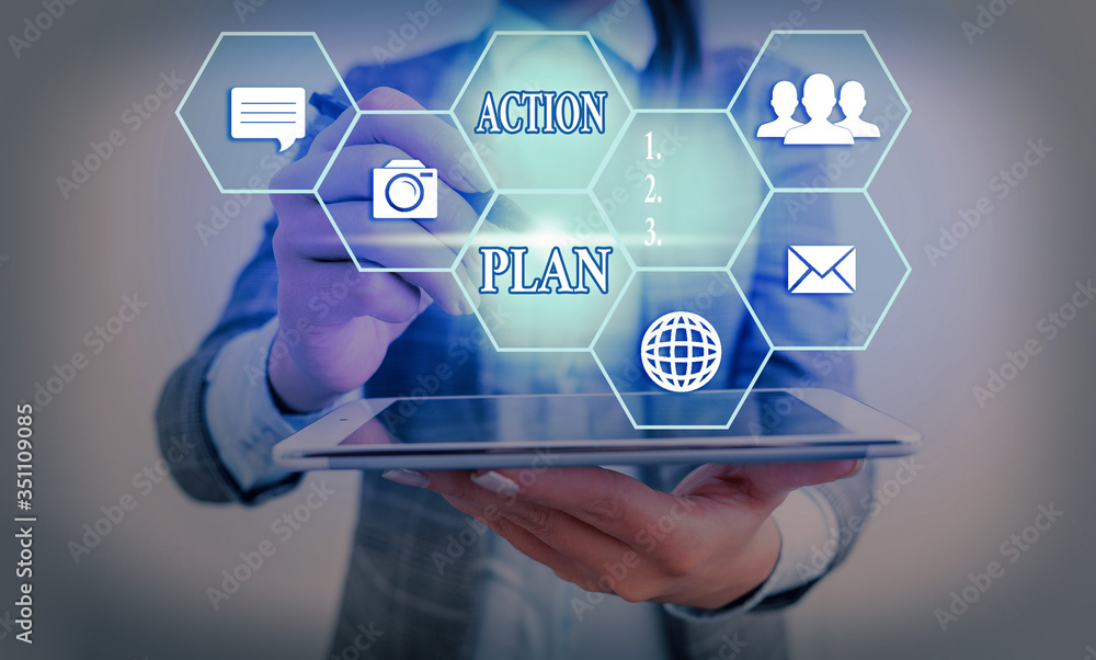 Poster text sign showing action plan. business photo showcasing proposed strategy or course of actions for 