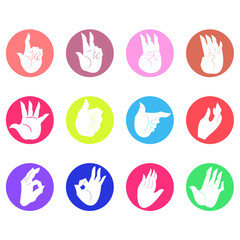 カラフルなハンドサインのベクターイラストセット