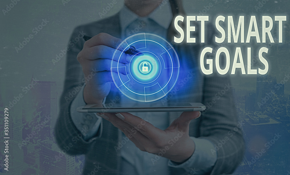 Poster word writing text set smart goals. business photo showcasing giving criteria to guide in the setting