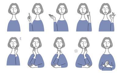 色々な表情・ポーズの年配女性／セット