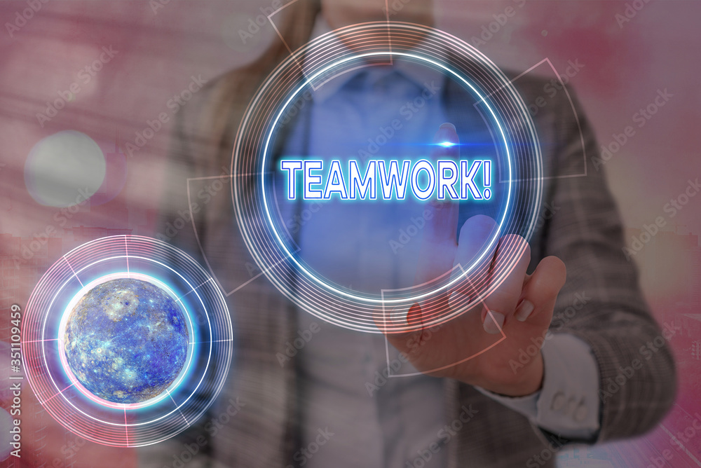 Poster conceptual hand writing showing teamwork. concept meaning combined action of group especially when e