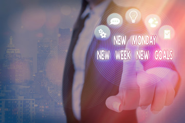 Conceptual hand writing showing New Monday New Week New Goals. Concept meaning showcasing next week...