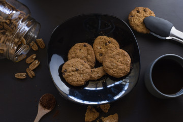 cookies on a black plate