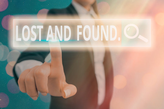 Conceptual hand writing showing Lost And Found. Concept meaning a place where lost items are stored until they reclaimed