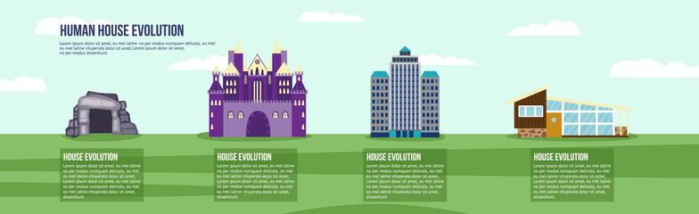 Evolution of house and building progress set, flat vector illustration isolated.