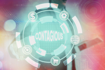 Conceptual hand writing showing Contagious. Concept meaning transmissible by direct or indirect contact with infected an individual