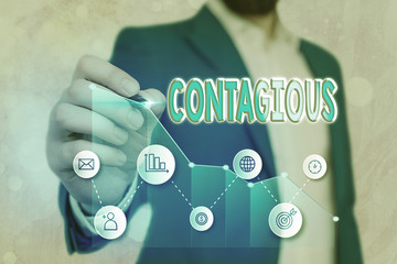 Writing note showing Contagious. Business concept for transmissible by direct or indirect contact...