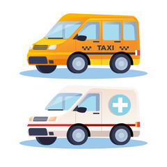 ambulance and taxi transport vehicles vector illustration design