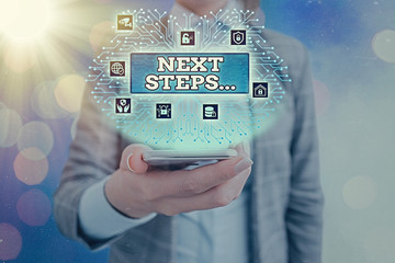 Conceptual hand writing showing Next Steps. Concept meaning something you do or plan after you ve...