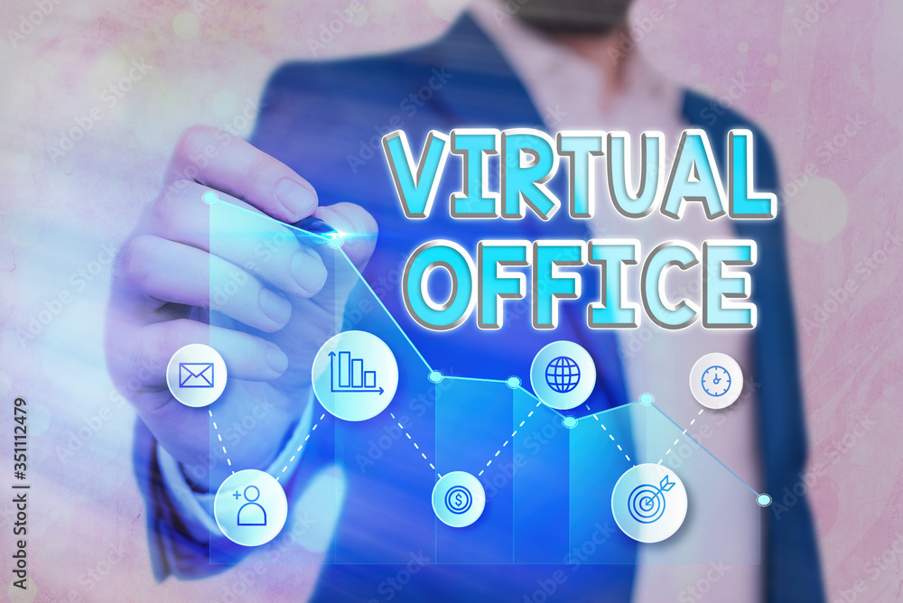 Poster writing note showing virtual office. business concept for operational domain of any business or orga