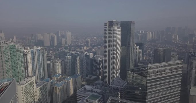 Ungraded, Landscape panorama aerial flight of busy metropolitan city's skyline. Drone, 4K.