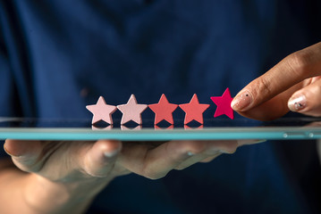 Customer satisfaction survey, give 5 star rating for review, positive feedback good experience,...