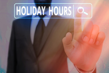 Word writing text Holiday Hours. Business photo showcasing employee receives twice their normal pay...