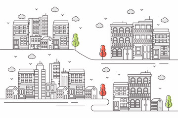 Beautiful urban illustration with various shapes in a line style
