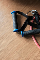Closeup of resistance bands for home exercise