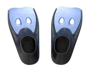 3D render of blue diver flippers isolated on white